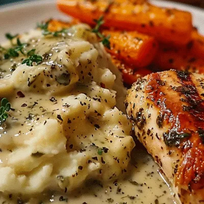 Creamy Herb Chicken with Mashed Potatoes & Honey Glazed Carrots Dinner