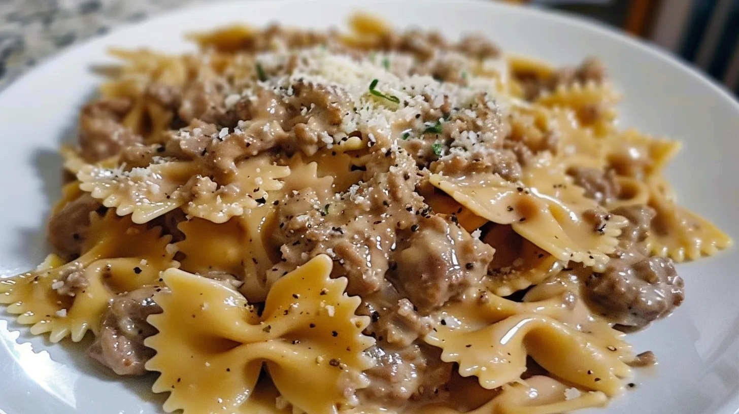 The Ultimate Creamy Parmesan Garlic Beef Bowtie Pasta You’ll Crave