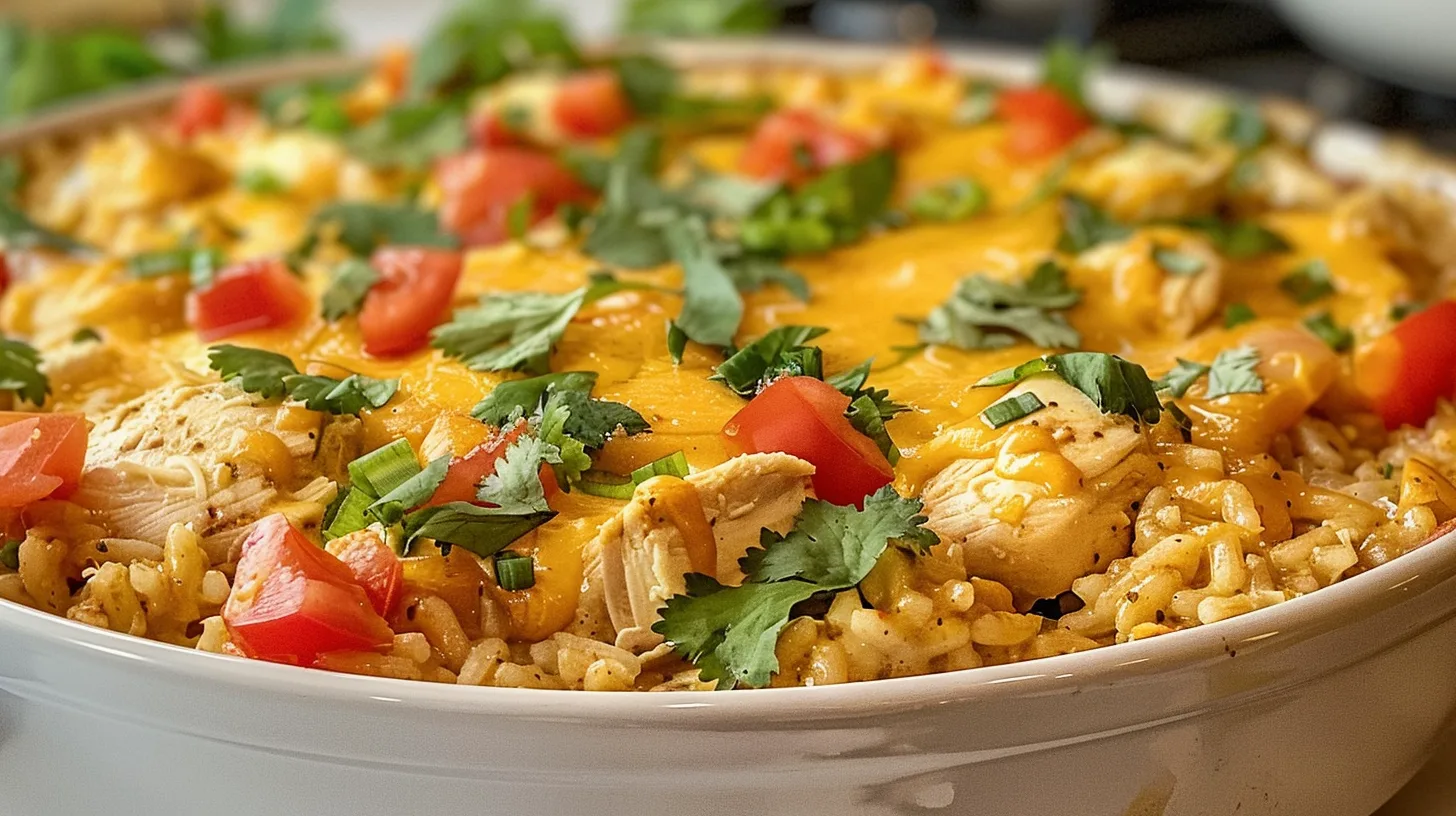The Coziest Creamy Queso Chicken and Rice Bake You’ll Crave