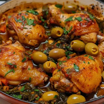 High Protein Moroccan Braised Chicken with Olives