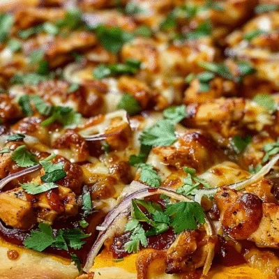 Homemade BBQ Chicken Pizza with Caramelized Onions and Fresh Cilantro