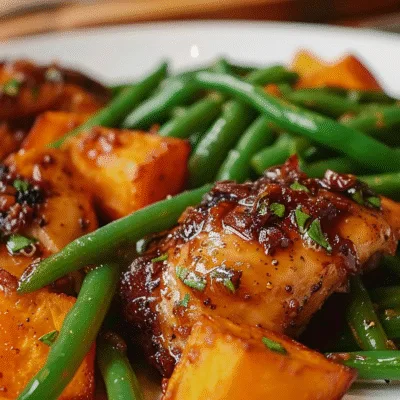 Honey Garlic Chicken with Sweet Potatoes and Green Beans: A Flavorful Delight!