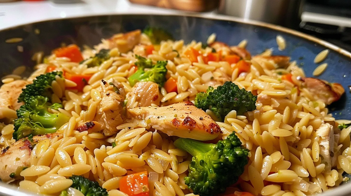 The Coziest One Pot Cheesy Chicken And Broccoli Orzo Ever