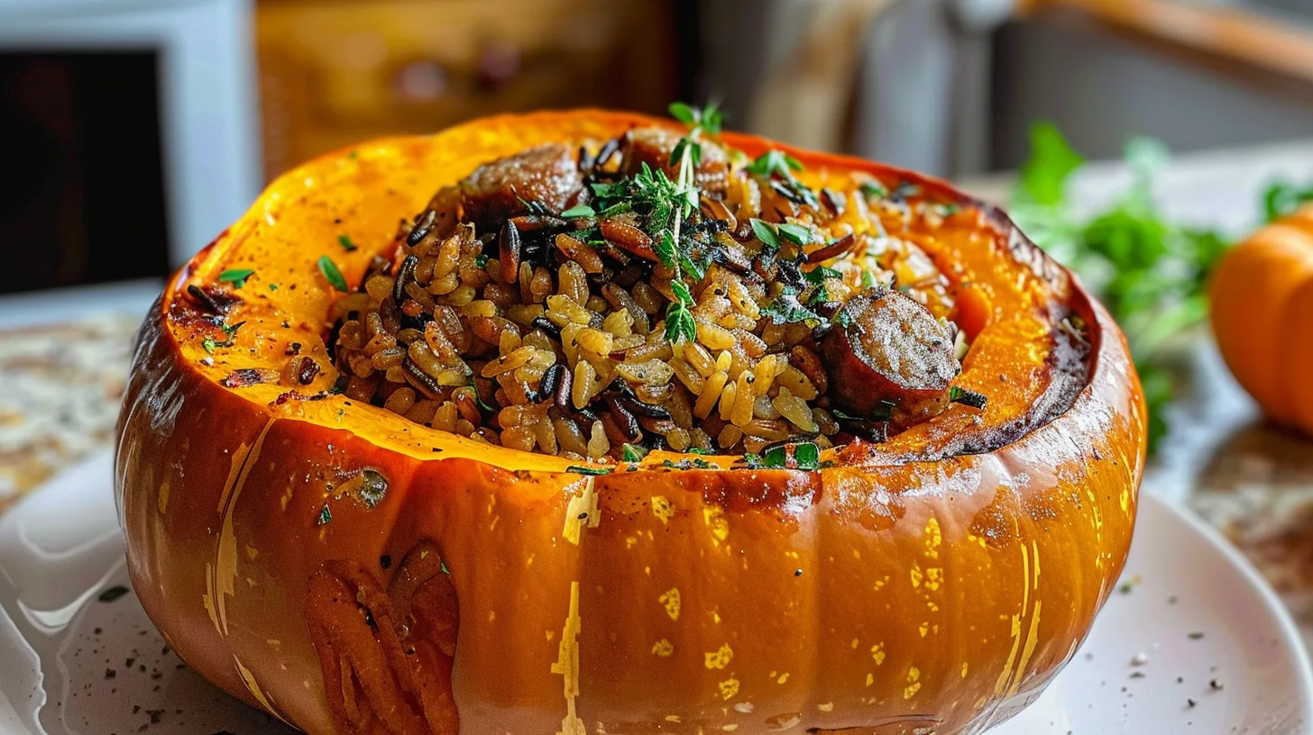 Perfect Pumpkin Stuffed with Wild Rice & Sausage You’ll Crave