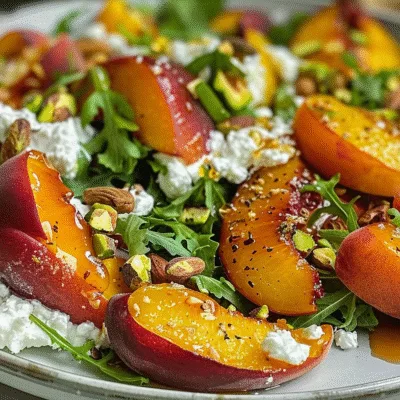 Roasted Peach & Pistachio Salad with Honey Ricotta Delights!