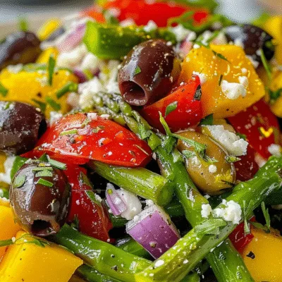 Vibrant Greek Asparagus Salad with Olives & Mango delights taste!