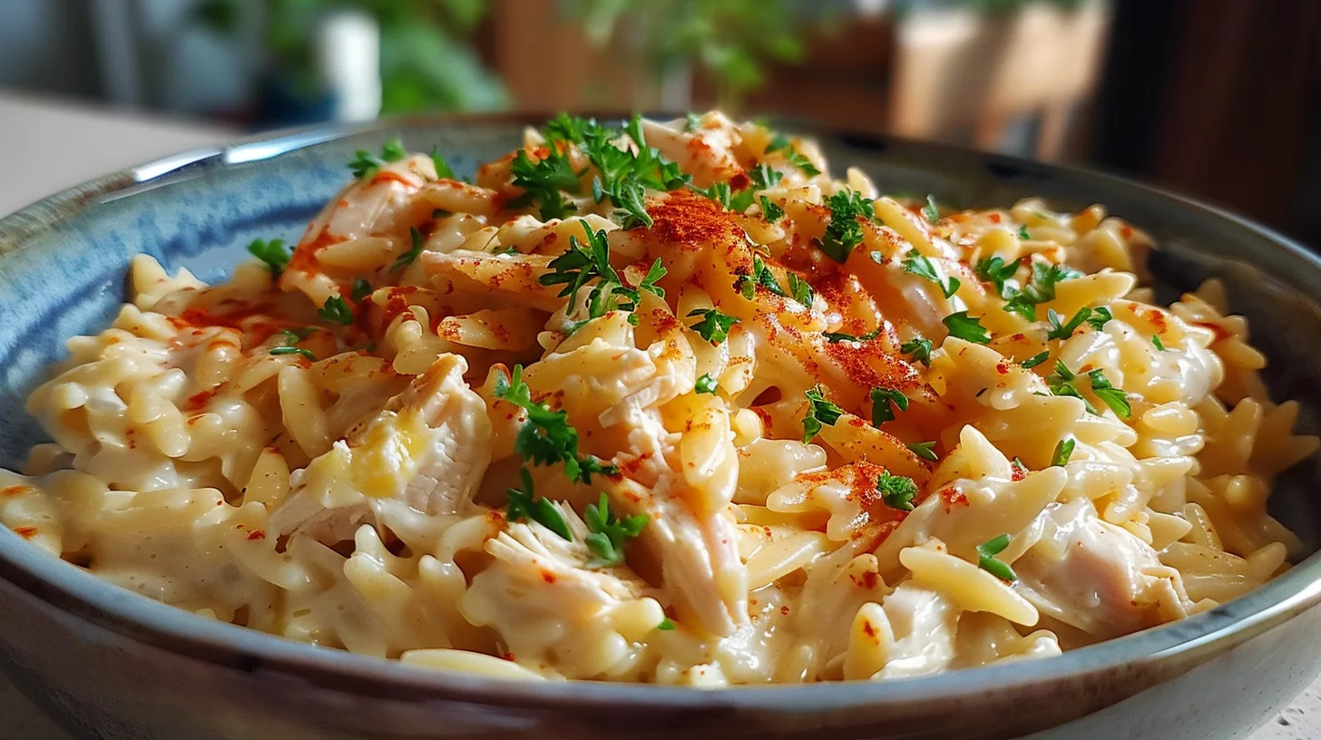 The Ultimate Creamy Bold BBQ Ranch White Cheddar Chicken Orzo