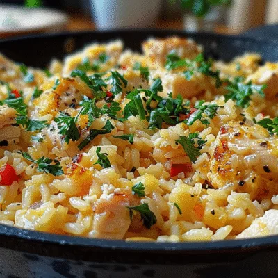 Creamy White Cheddar Garlic Butter Chicken Rice Skillet