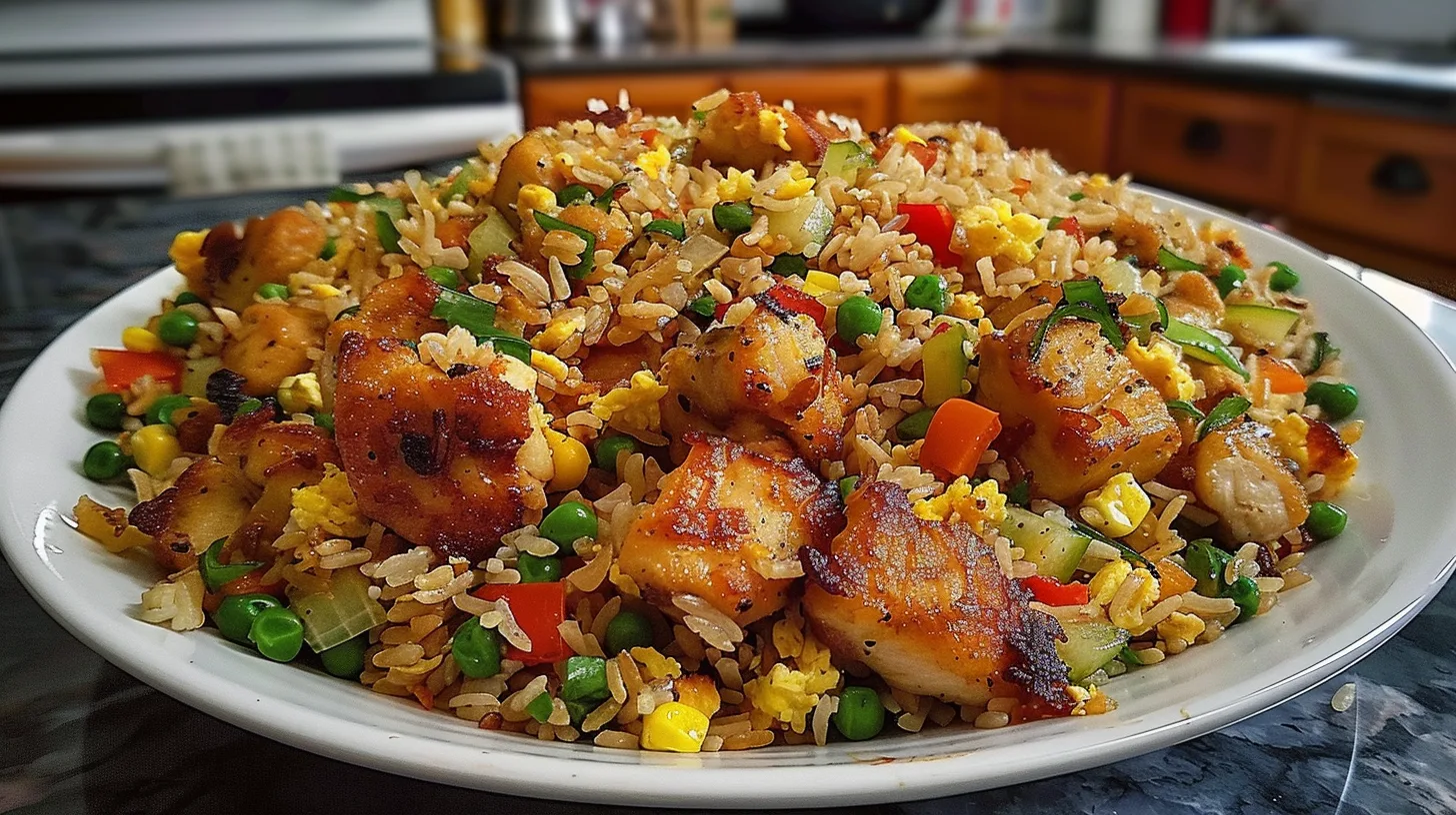 The Ultimate High Protein Crispy Garlic Chicken Fried Rice