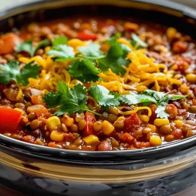 High Protein Crockpot Lentil Taco Chili