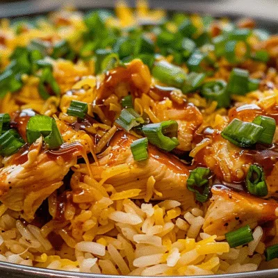 One Pan Honey BBQ Cheddar Chicken Rice