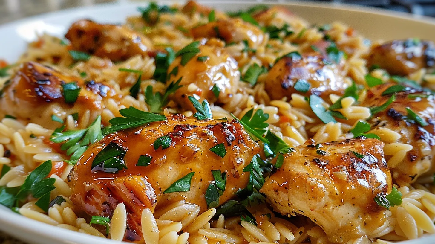 The Ultimate One Pan Sweet Honey Garlic Parmesan Chicken Orzo