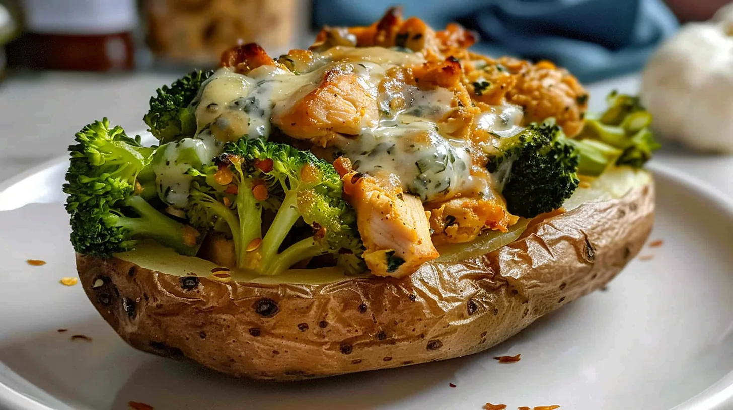 The Ultimate Loaded Baked Potato with Chicken & Broccoli
