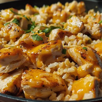 Sticky Honey Ranch Cheddar Chicken Rice Skillet