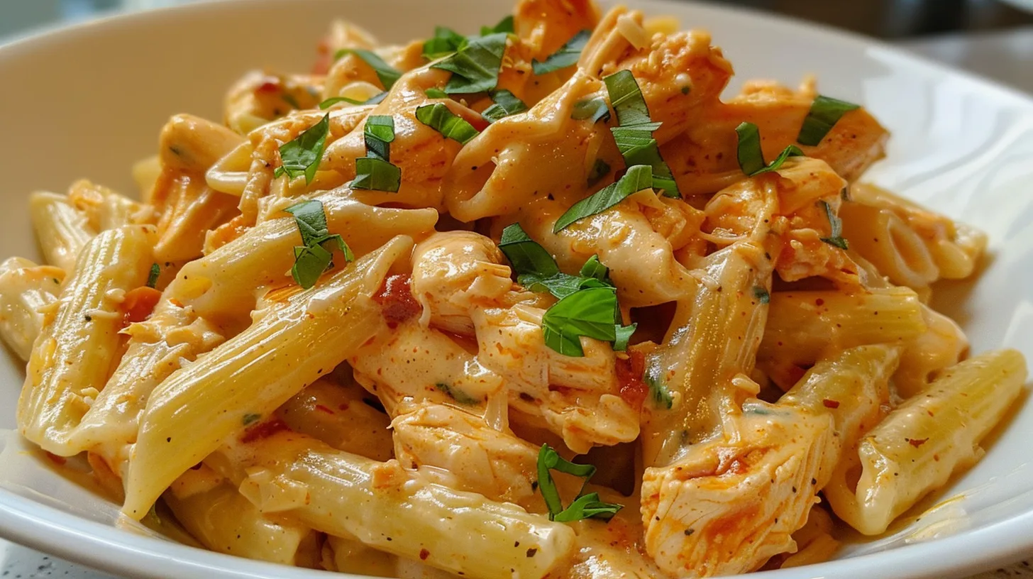 The Ultimate Sticky Spicy Buffalo Ranch Pepper Jack Chicken Pasta