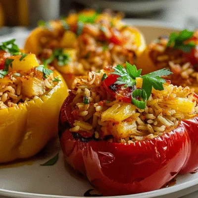 Teriyaki Pineapple Chicken Rice Stuffed Peppers