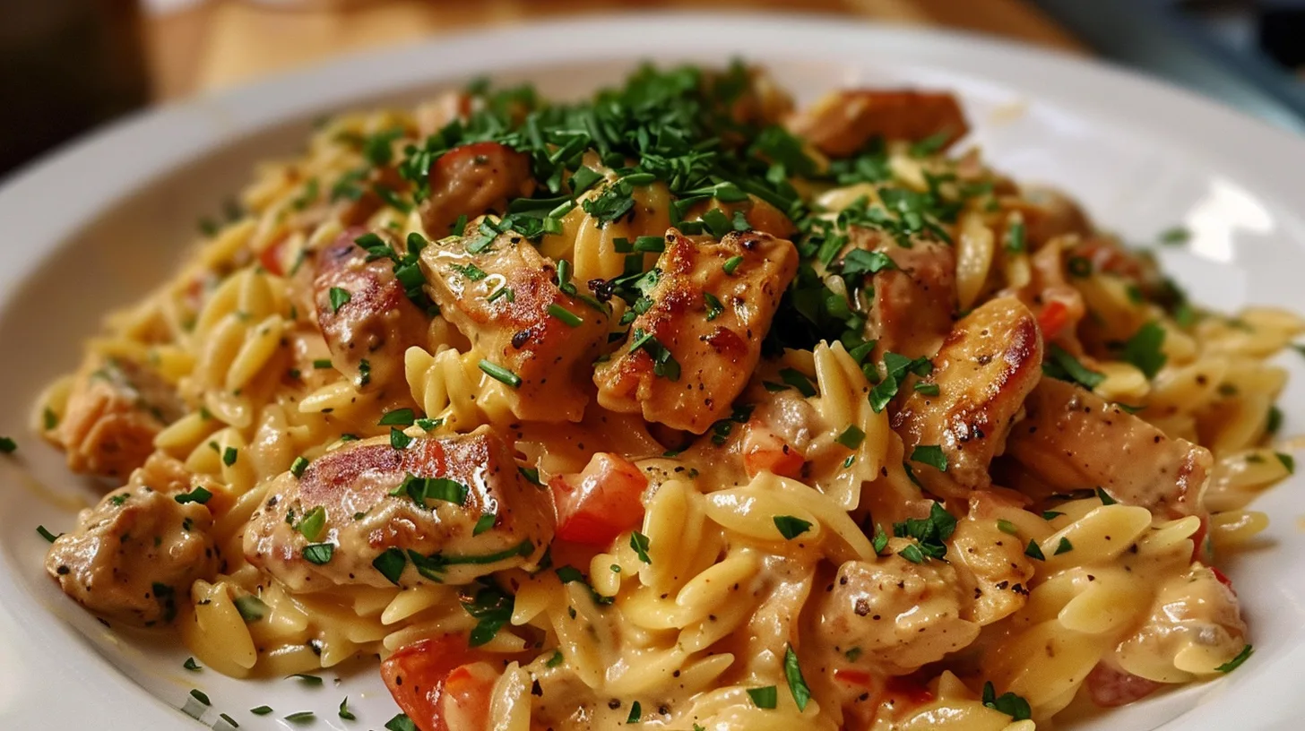 The Ultimate Creamy Cajun Chicken and Smoked Sausage Orzo