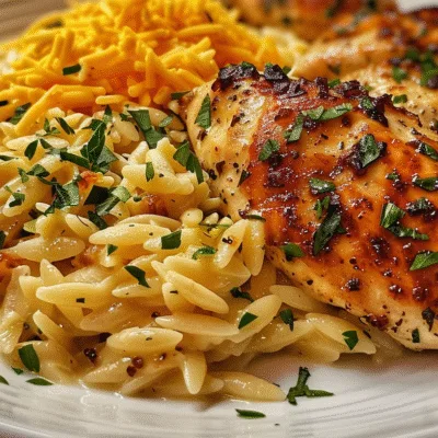 One Pan Garlic Butter Cheddar Chicken And Orzo