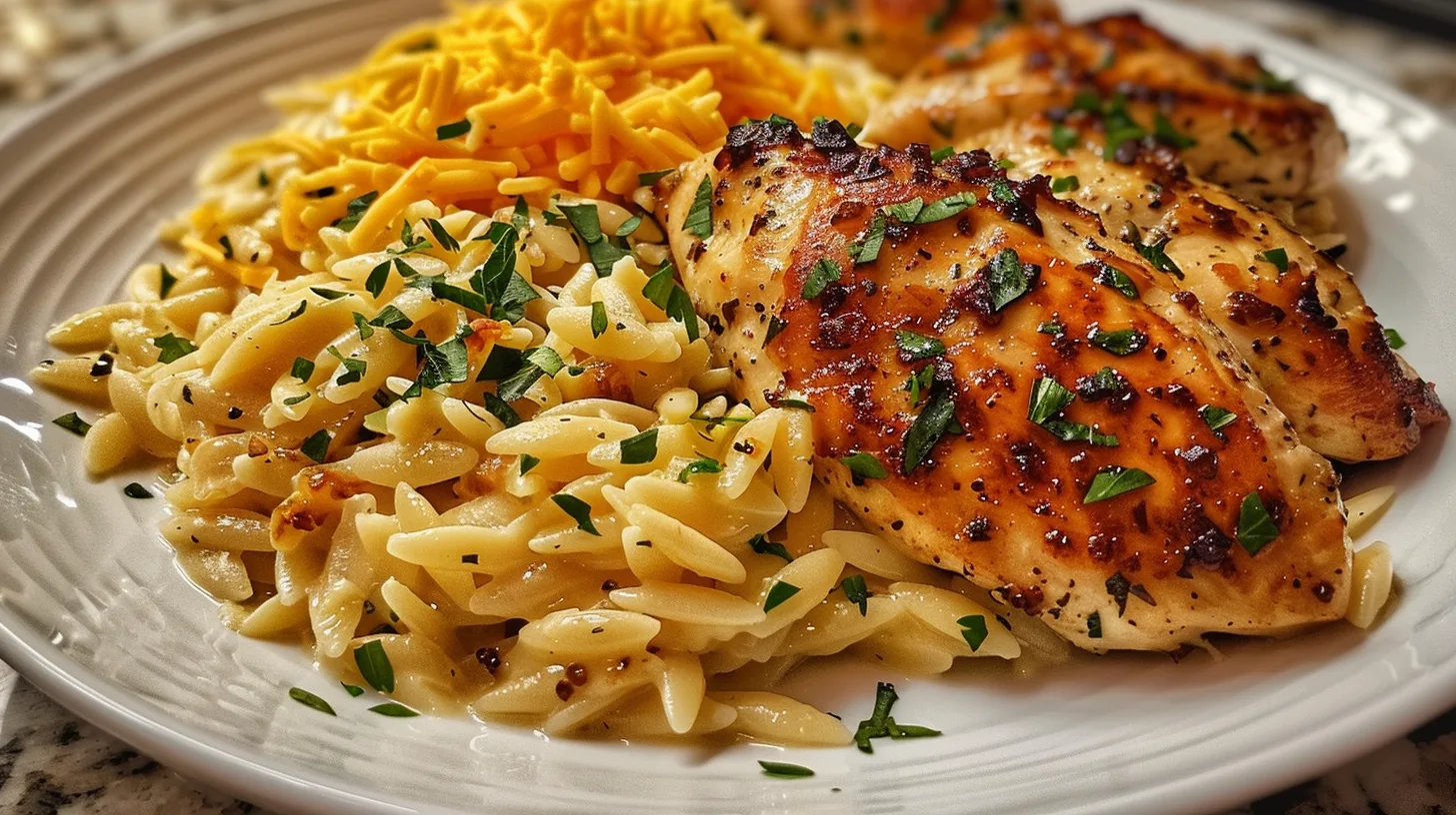 The Ultimate One Pan Garlic Butter Cheddar Chicken And Orzo