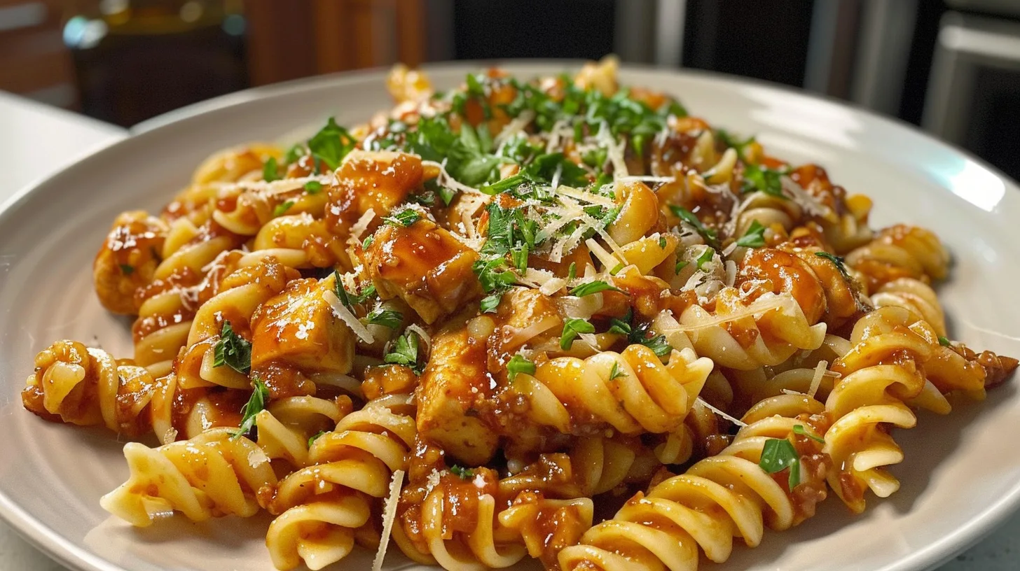 The Ultimate One Pan Smoky Honey BBQ Chicken Cheddar Pasta Recipe
