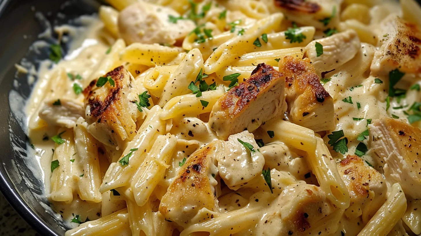The Creamiest One Pot Garlic Butter White Cheddar Chicken Pasta