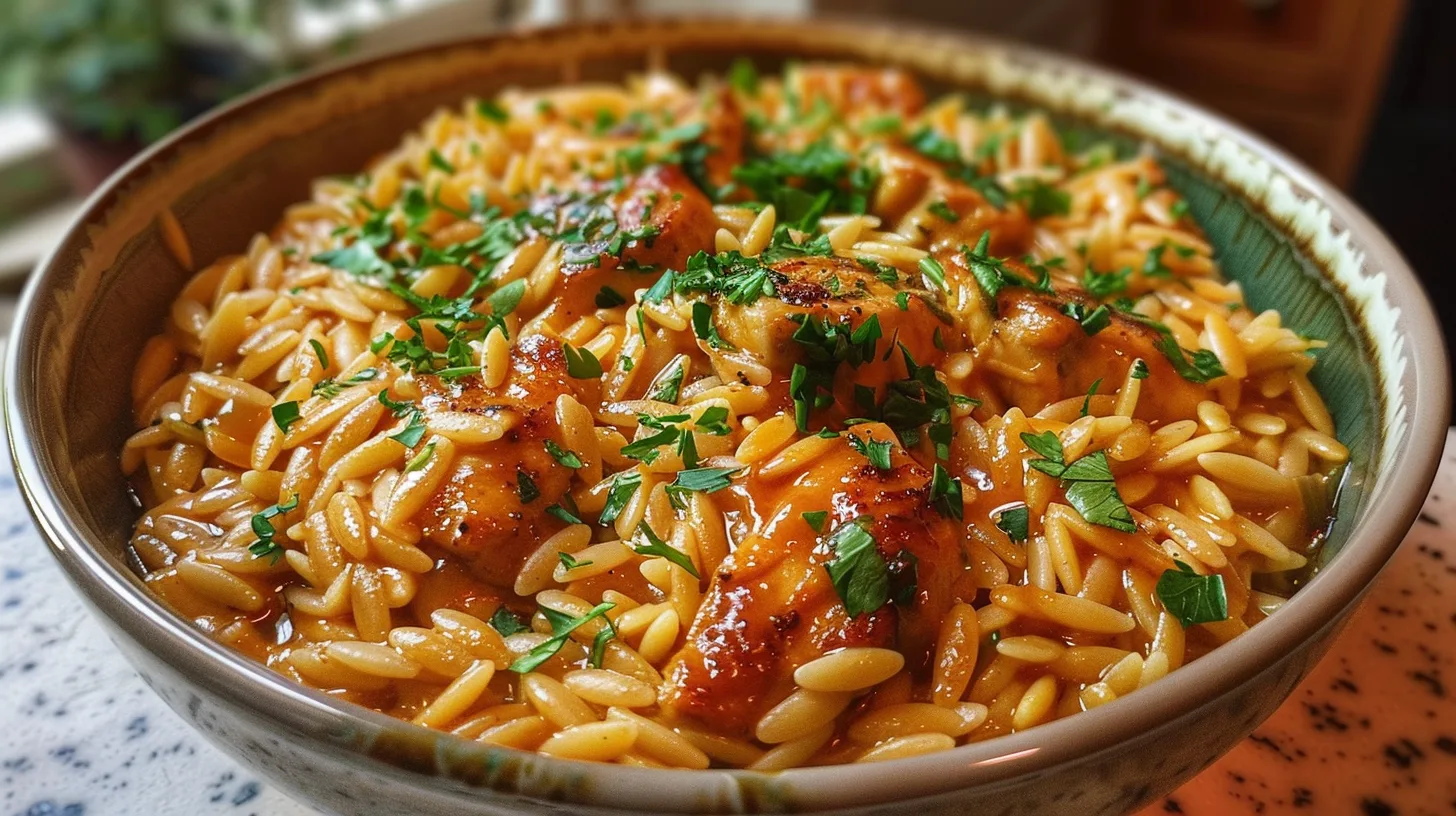 The Ultimate One Pot Creamy Honey BBQ Chicken Orzo You’ll Crave