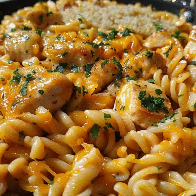 Sticky Bold Garlic Butter Cheddar Chicken Pasta Skillet
