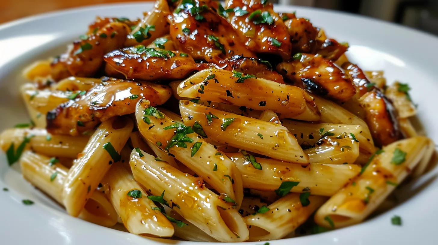 The Ultimate Sticky Honey Mustard Garlic Chicken Penne Recipe
