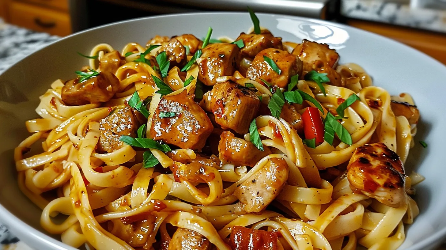 The Ultimate Sticky Sweet Garlic Chicken & Sausage Pasta Recipe