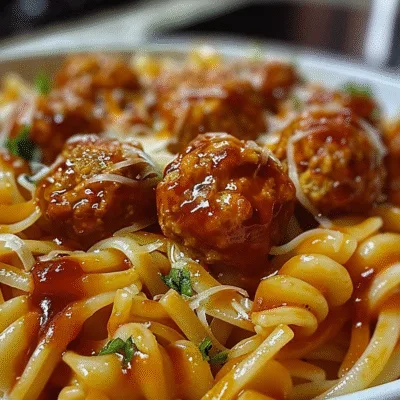 Sweet and Tangy BBQ Chicken Meatball Pasta