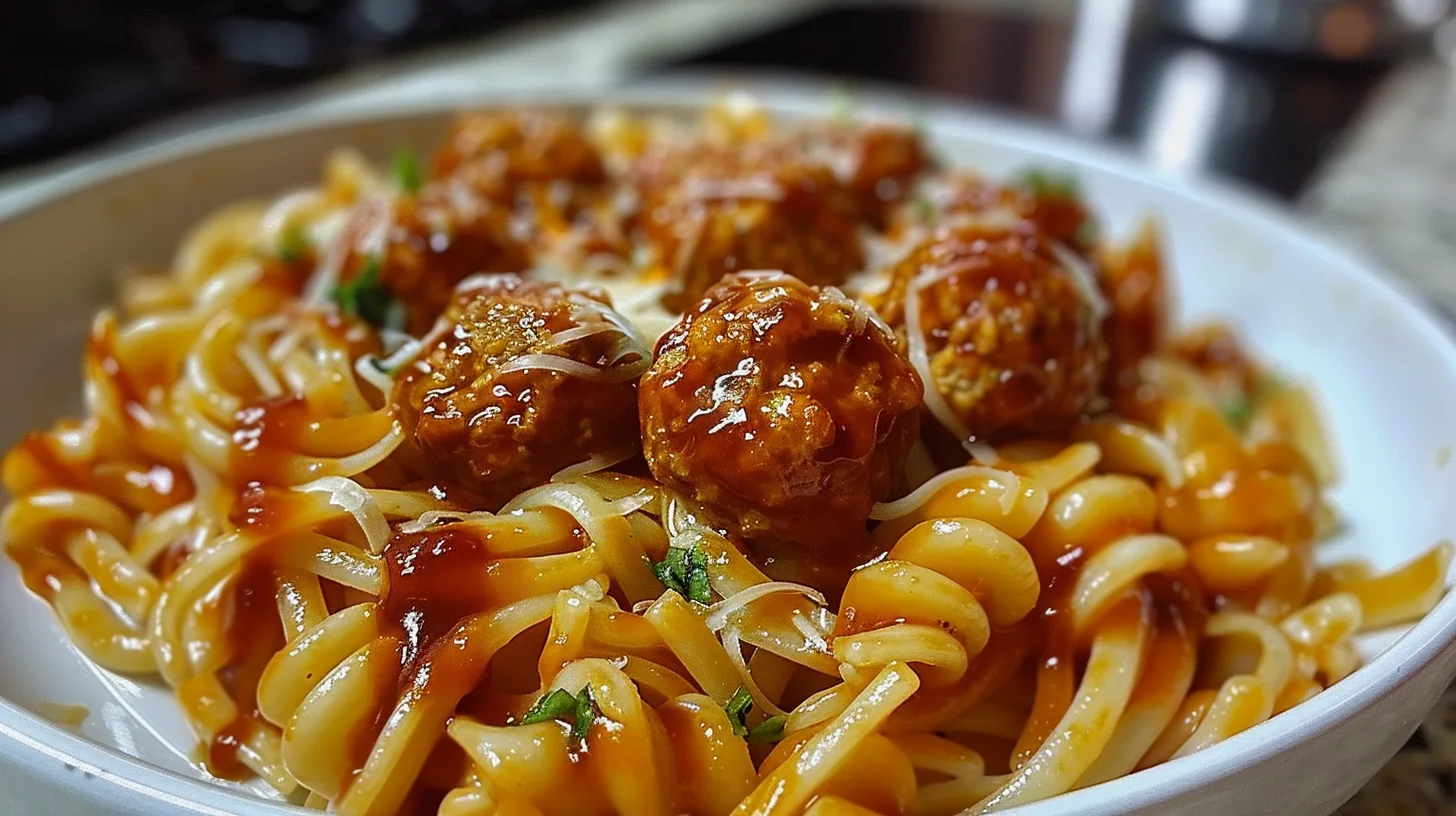 The Ultimate Sweet and Tangy BBQ Chicken Meatball Pasta Recipe